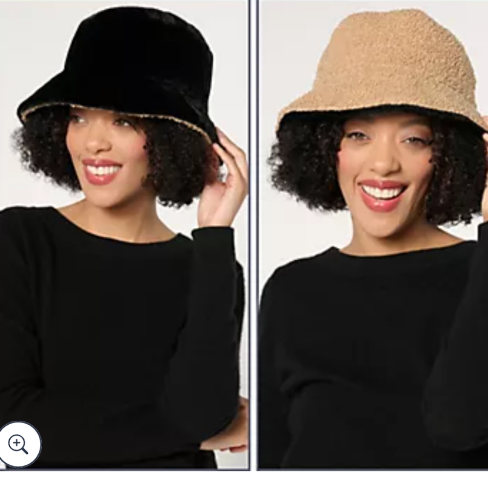 Sprigs Reversible Adjustable Bucket Hat Black And Carmel NWT